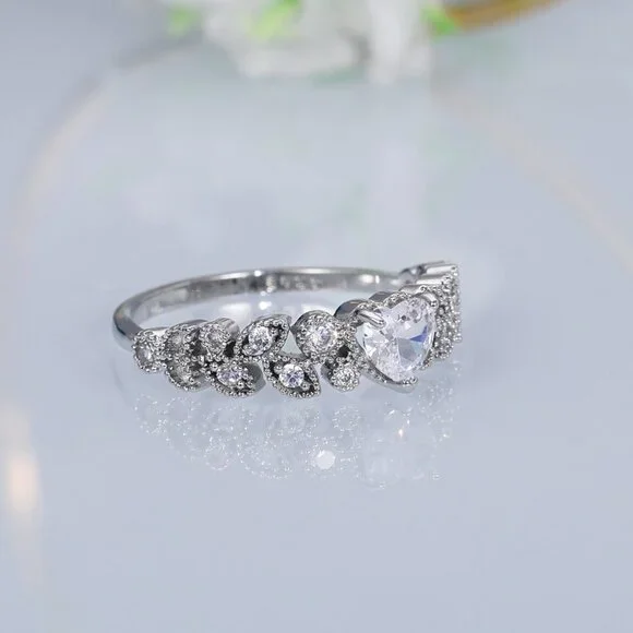 ▶Heart shape CZ Eternity 925 Silver Plated Fashion Ring for Women, L089